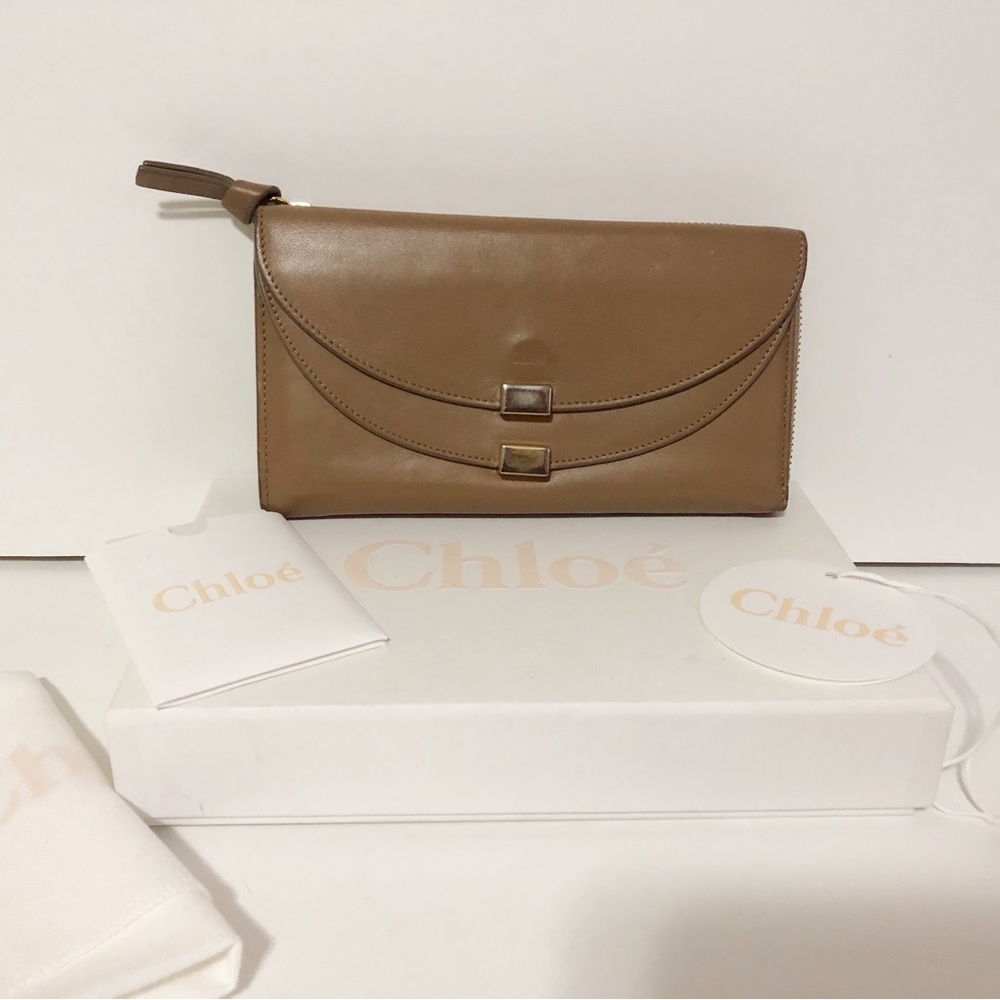 Authentic Chloe Leather Flap & Zip Closure Long Wallet
